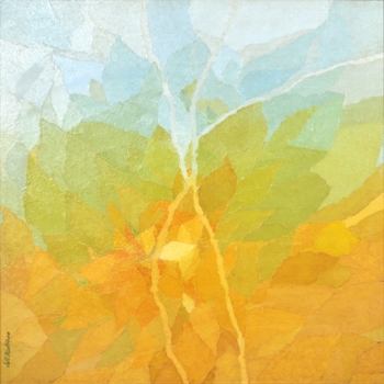 Blue, Green, Yellow Jungle, Painting by Jeff Mistri, Oil on Board, 23.75 X 23.75 inches